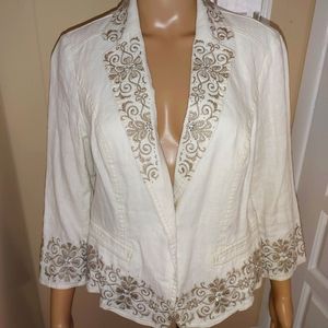 White linen embelished embroidered jacket blazer INC International Concepts PM